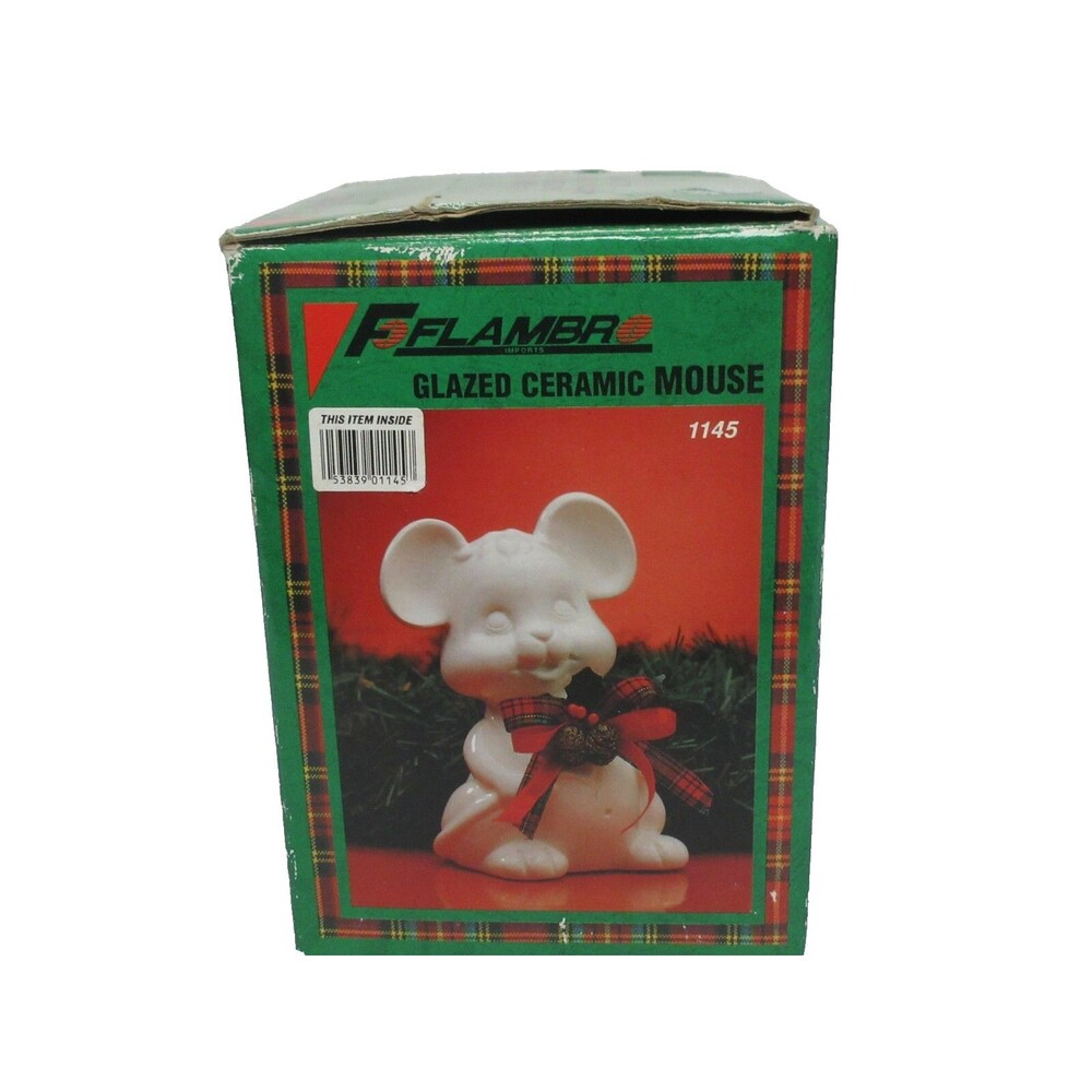 Mouse Christmas Collection Glazed White Ceramic Holiday Figurine Flambro 7"